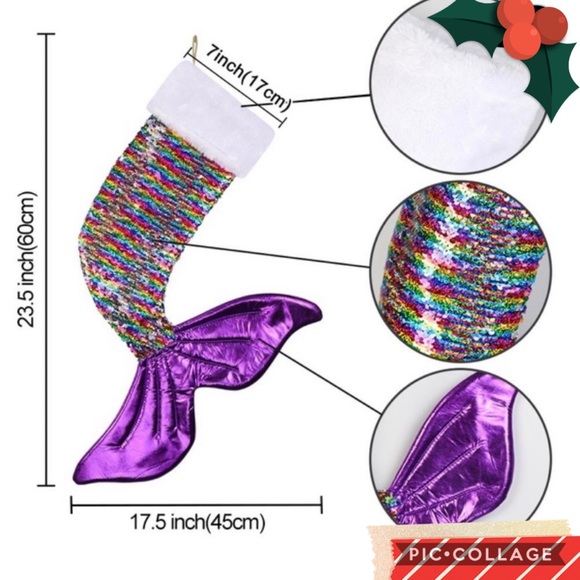 Rainbow Sequin Mermaid Christmas Stocking - Picture 5 of 6